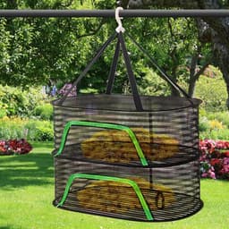 Fruit droogrek van gaas - Opvouwbaar ophangnet voor groenten en vlees - Draagbare lichtgewicht houder - ruimtebesparende organizer voor buiten - duurzaam multifunctioneel accessoire - Dubbele laag - 1 stuk(zwart) — thumbnail 5