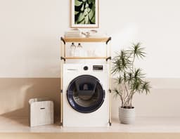 Fixwood 2-Laags Wasmachine Rek – Zwart - Houten Opbergrek voor Wasmachine – Ruimtebesparend Badkamerrek 127 cm – Beukenlook – 33x66x127 cm — thumbnail 2