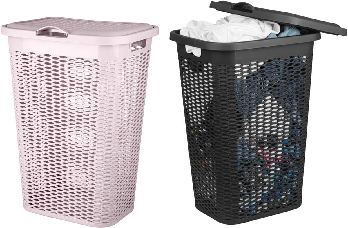 Wasmand Ventilation - met deksel - 2x stuks - zwart en roze - 50 liter - 61 x 43 cm — afbeelding 1