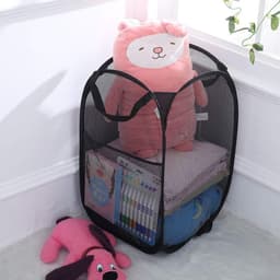 Wasmand - 2 Stuks - Mand - 36 × 36 × 60 CM - Wassorteerder - Wasbox Opvouwbaar - Mesh wasmand - Speelgoedmand - Draagbaa - Voor slaapkamer, kinderkamer, studentenhuis en reizen - Zwart — thumbnail 4