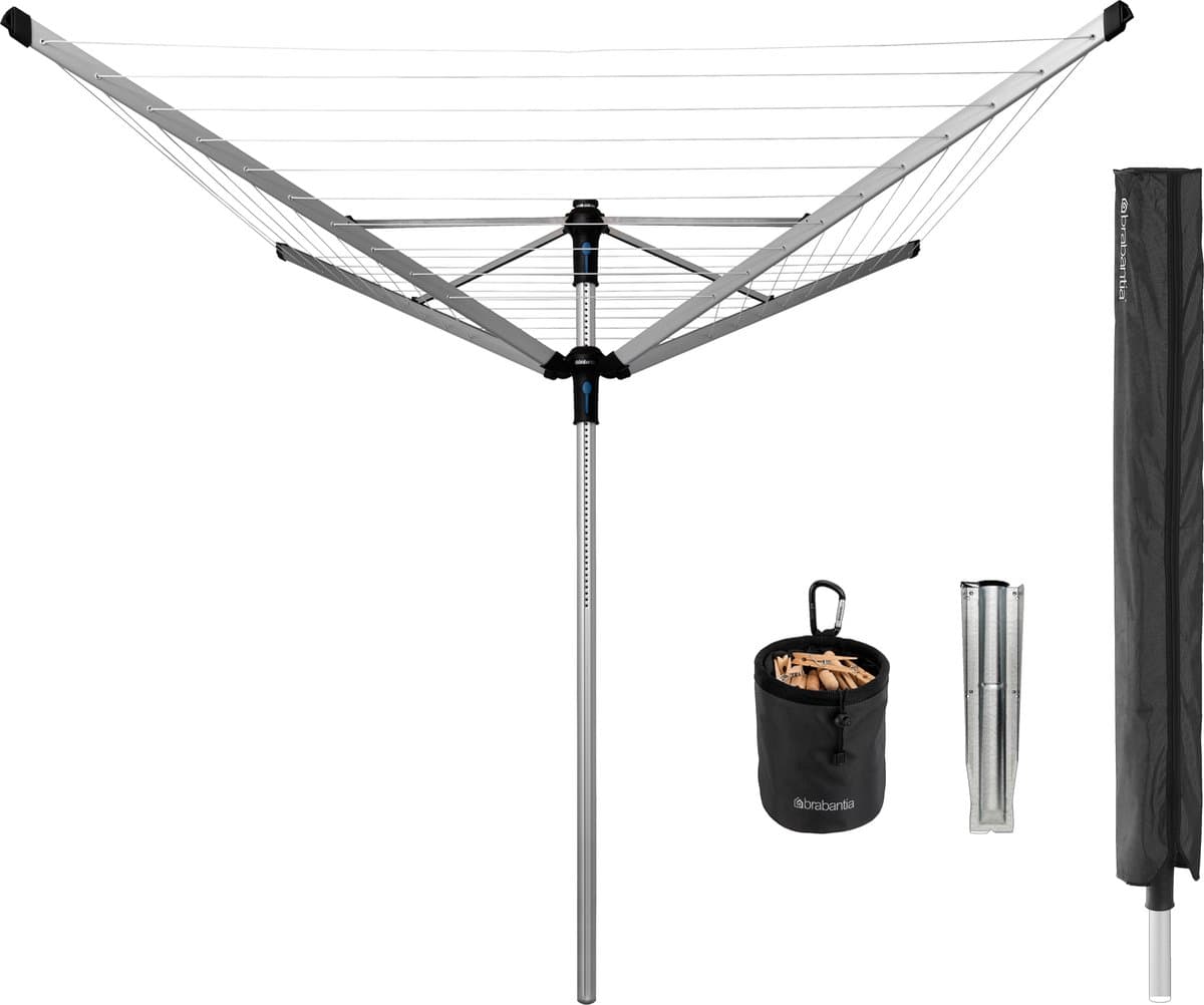 Brabantia Lift-O-Matic Advance Droogmolen - 60 m - met Metalen Grondanker - Beschermhoes en Wasknijpertasje - Metallic Grey — afbeelding 1