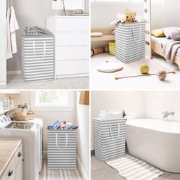 Peysaitr - Opvouwbare Wasmand - 75L Grote Capaciteit - Waterdicht Katoen-Linnen - Met Versterkte Lange Handvatten - 40x30x60cm - 2 Stuks — thumbnail 3