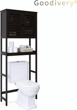 Goodivery - Wasmachine ombouw - Wasmachinekast - Toiletkast - Badkamermeubel - WC - Kast - 26x64x175cm - Zwart — thumbnail 4