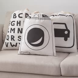 Set van 3 grote Stijlvolle Linnen Opbergzakken met Trekkoord - 80x60 cm - 226 Liter - Alfabet, Wasmachine en Auto Design — thumbnail 1