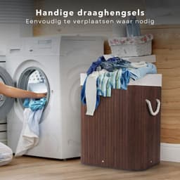 Bamboe Wasmand met Waszak - Opvouwbaar Met Deksel - Wassorteerder - 72L - Bruin — thumbnail 2