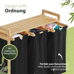 Wasmand met 3 Vakken en Wieltjes - 90L Wasverzamelaar voor Vuile Was - Sorteersysteem voor Efficiënt Wassen — thumbnail 3