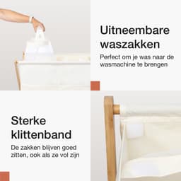 MiKas Wasmand - Wassorteerder met 2 vakken - Was mand met deksel - Uitneembare zakken - Beige — thumbnail 3
