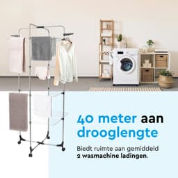 BRASQ Droogtoren 4 Lagen - Drooglengte 40 Meter - Droogrek met Wieltjes en houders - Wasrek - Wastoren 68x68x170 cm - Wit — thumbnail 5