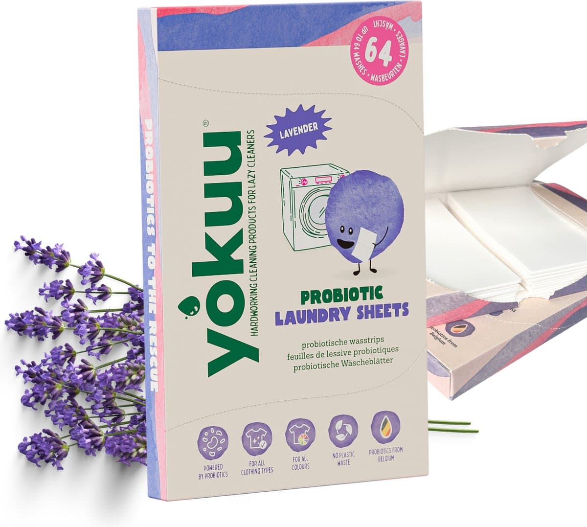 YOKUU Probiotische Wasstrips - 128 Wasbeurten - Lavendel Geur - Reis Wasmiddel - Ultra Geconcentreerd en Voorgedoseerd - Ecologisch Wasproduct — afbeelding 1