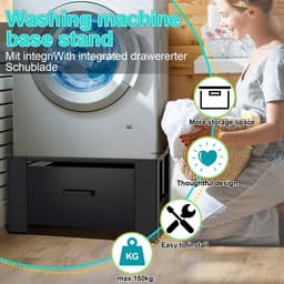 2X Wasmachine verhoger met lade Wasmachine opbouwmeubel Wasmachine kast Wasmachine sokkel Zwart — thumbnail 3