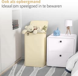 Wasmanden Set - 60L + 100L - 2 Stuks - Wasmand met Deksel - Wassorteerder - Opbergmand - Mand Vuile Was - Beige — thumbnail 2