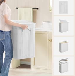 SONGMICS Wasmand met deksel, wasmand van bamboe, afneembare en machinewasbare waszak met handgrepen, 150 liter, voor wasruimte, slaapkamer, woonkamer, wolkenwit LCB062W01 — thumbnail 2