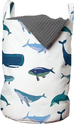 New Bed, Kinder Wasmand met Oceaan Thema en Walvissen, Opbergmand kinderkamer met Handvatten en Koordsluiting, Speelgoedmand kinderen - Speelgoedkist- Wasbox - 33 x 48 cm — thumbnail 1
