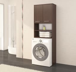 Badkamerkast voor Wasmachine FIN / Hoge Wasmachinekast met 2 Deuren / AKORD Furniture Factory / Venge / 64 x 180 x 30 cm — thumbnail 2