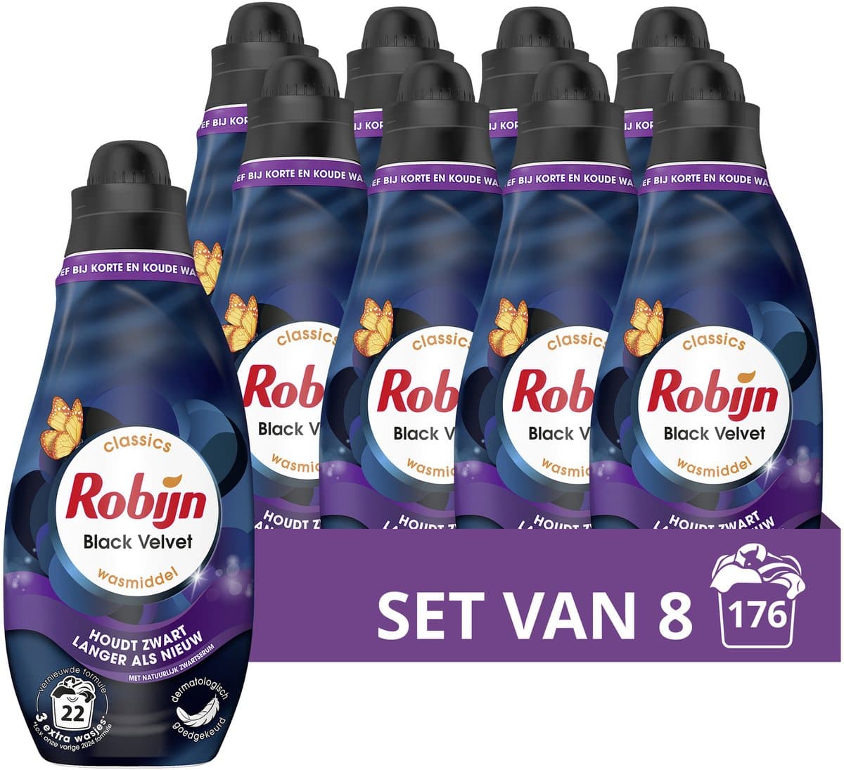 Robijn Klein & Krachtig Classics Vloeibaar Wasmiddel - Black Velvet - met natuurlijk zwartserum en 87% biologisch afbreekbare ingrediënten* - 8 x 22 wasbeurten — afbeelding 1