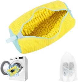 Schoenenzak, waszak, schoenwaszak, schoenen waszak, met 360° reinigingsdons en ritssluiting, herbruikbare netschoenen, waszak, schoen voor wasmachine en droger (geel) — thumbnail 1