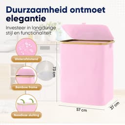DARI. - Wasmand 3 vakken - Wassorteerder - 160L - met 3 uitneembare zakken - wasmand - roze - knopen — thumbnail 2
