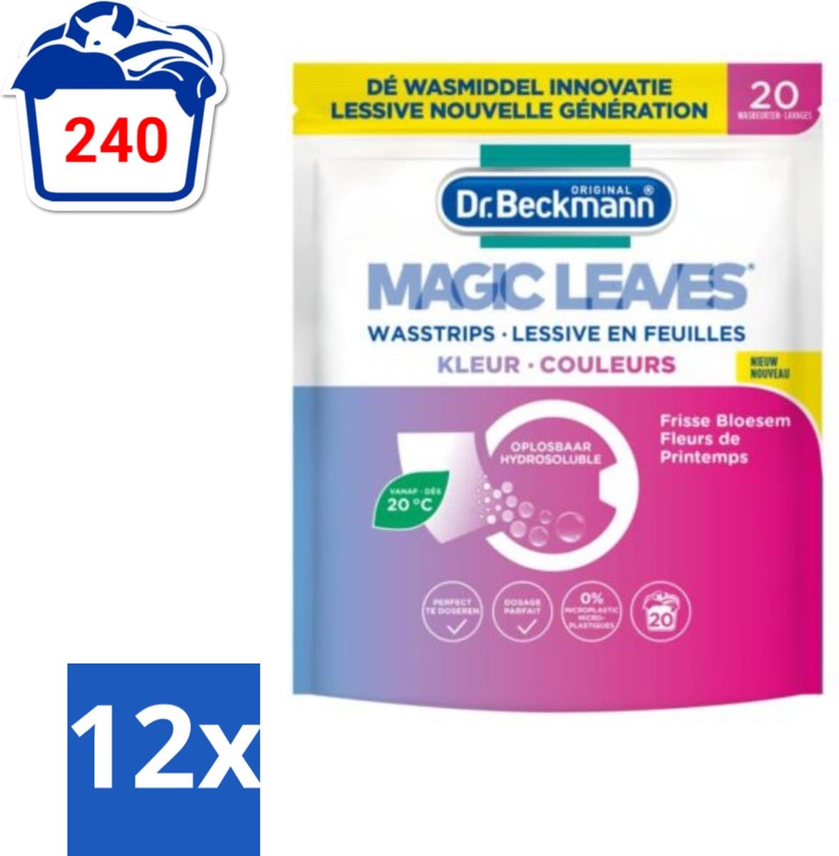 Dr. Beckmann - Magic Leaves - Wasstrips - Gekleurde Was - Frisse Bloesem - 20 Wasbeurten - Voordeelverpakking - 12 stuks — afbeelding 1