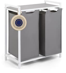 Blumtal Wasmand met 2 vakken - Wasmand met betonlook plank - Metalen frame - Wasmand met poten - Wit en grijs — thumbnail 1