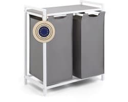 Blumtal Wasmand met 2 vakken - Wasmand met betonlook plank - Metalen frame - Wasmand met poten - Wit en grijs
