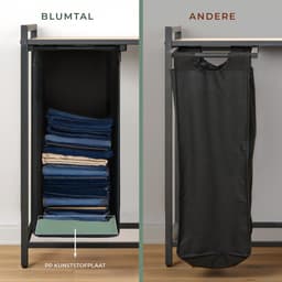 Blumtal Wasmand met 3 vakken - Wasmand met betonlook plank - Metalen frame - Wasmand met poten - Zwart — thumbnail 2