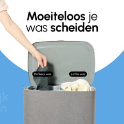Bodo® - Wasmand Duosplit - Verdeelvakken - Met Deksel - 90L - 56x41x69 cm - Grijs — thumbnail 5