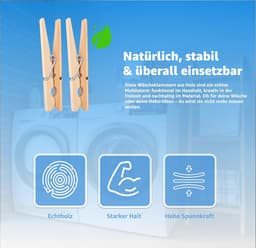 Grote houten wasknijpers - 50 stuks, 7 cm - Ideaal voor knutselen en ophangen — thumbnail 5