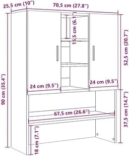 Wasmachiekast 70.5x25.5x90cm Oud Houtkleur - Opbergkast voor Badkamer en Wasruimte, Laadkast voor Wasmachine — thumbnail 4
