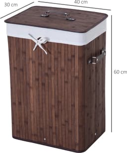 Clruro Waskorf - 40 x 30 x 60 cm - Vouwbaar Wasmand met Deksel - 72L - Bambus - Donkerbruin — thumbnail 2