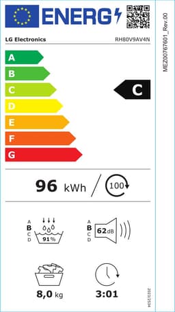 LG RH80V9AV4N warmtepompdroger 8 kg met Dual Inverter Heat Pump voor sneller en energiezuinig drogen - Auto Cleaning Condenser voor duurzaam rendement en ThinQ slimme bediening. Energieklasse A+++ — thumbnail 2