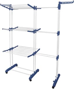 PIPIPOXER-Uitschuifbare Droogtoren-Droogrek – Inklapbaar Wasrek – Uitgerust met Wieltjes-Blauw + Wit — thumbnail 1