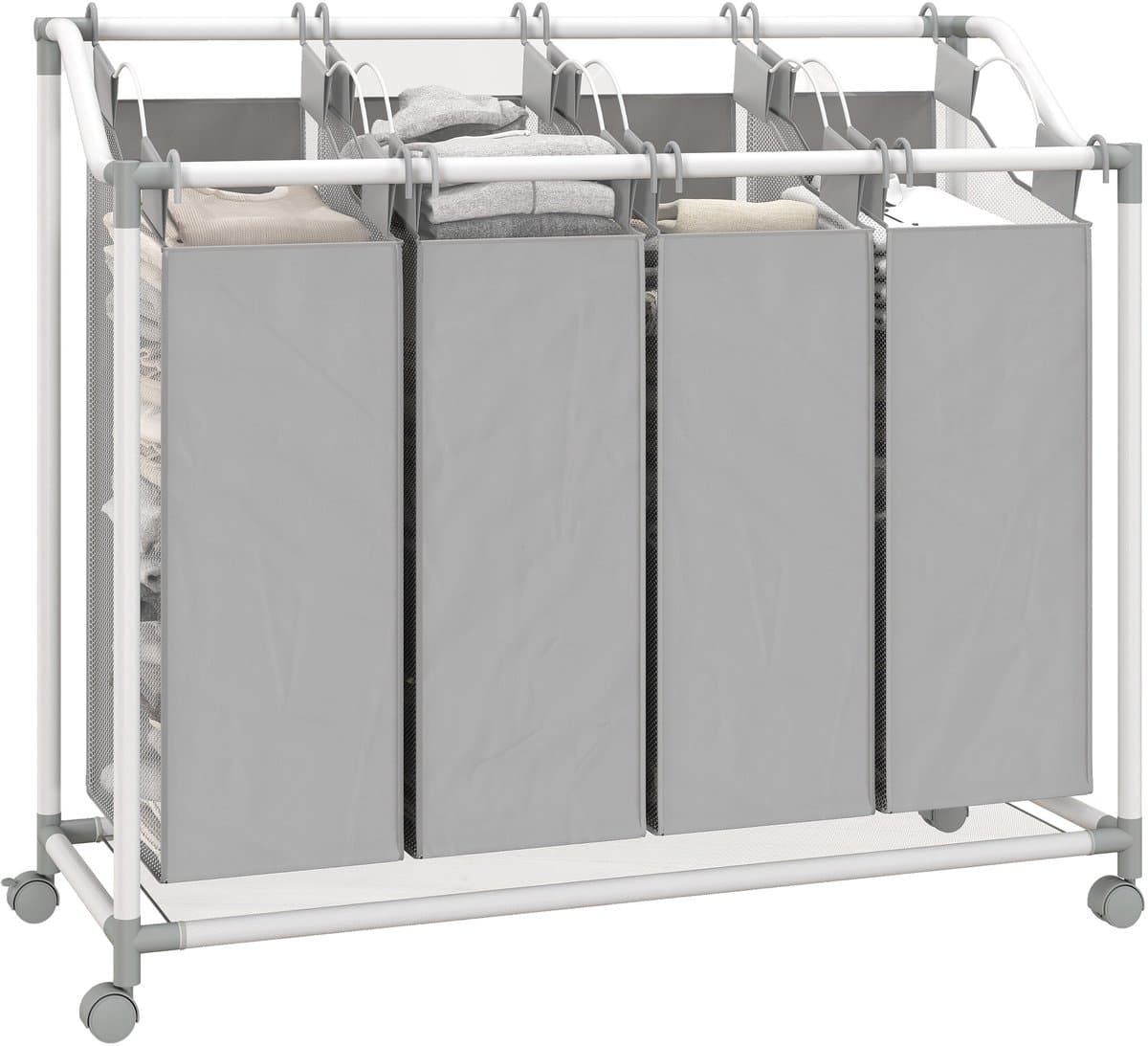 Homcom wasmand - met 4 vakken - met wielen - grijs — afbeelding 1