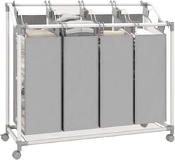 Homcom wasmand - met 4 vakken - met wielen - grijs — thumbnail 1
