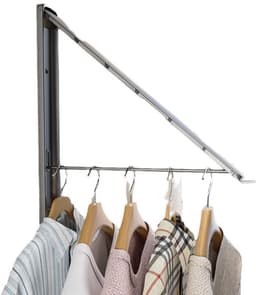 Wandgemonteerd kledingrek, uitschuifbaar en inklapbaar, boren niet nodig, te gebruiken voor het organiseren en opbergen van wasgoed in de wasruimte, ook geschikt voor studentenkamers, kledingkasten, balkons en wasruimtes. 1 stuk. — thumbnail 1