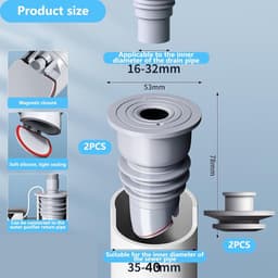 2 stuks - Wasmachine geurdichte afdekking - 35-40 mm - Afdichtingsring - Slangafdichtingsafdekking - Anti-geur wasmachine stop - Universele afvoerset - Anti-Geur Vloer Afvoerkern - Afvoerafsluitplug - Vloerafvoer geur Val - Geurdichte klep - Grijs — thumbnail 5