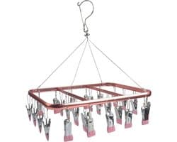Sock Dryer Aluminum 32 Pegs Sock Hanger for Clothesline Clothes Drying Rack with Windproof Hook - Pink