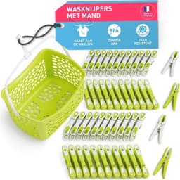 Ecoline Wasknijpers met Mand - 48 Stuks - Groene en Witte Knijpers voor Duurzaam Huishouden — thumbnail 1
