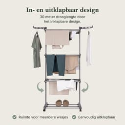Jubbly® - Wasrek inklapbaar - Droogrek inklapbaar - Droogtoren met wieltjes - Wasrek staand - 30 Meter drooglengte - 35 Kilo draagkracht - Binnen als buiten gebruik - Grijs — thumbnail 3