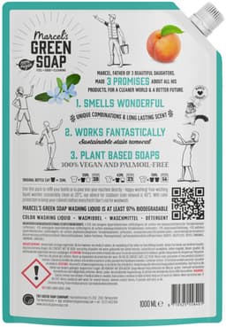 Marcel's Green Soap - Vloeibaar Wasmiddel - Kleur - Navulling - Perzik & Jasmijn - Effectief & natuurlijk - 23 Wasbeurten - 1 liter - Voordeelverpakking - 2 stuks - Wasmiddel navul - Ecologisch wasmiddel — thumbnail 4