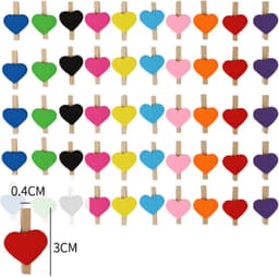 50 houten hartvormige wasknijpers - Mini hartvormige fotoclips - Kleurrijke kleine wasknijpers - Geschikt voor knutselwerkjes, het ophangen van foto's - Perfect voor het tentoonstellen van foto's op bruiloften — thumbnail 1
