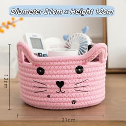 Opbergmand katoenweefsel voor kinderkamer - wasmand speelgoed opbergen - gevlochten katten design - opbergdoos handdoeken en dekens - praktisch en stijlvol opbergen in kinderkamer. — thumbnail 5