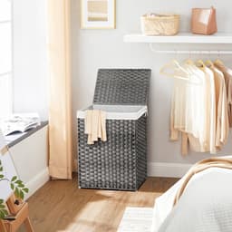 Wasmand, vuilewasmand, 46 x 33 x 60 cm, grijs met uitneembare voering en zijhandvatten, gemakkelijk te verplaatsen en schoon te maken, 90 liter grote capaciteit, stevig en duurzaam materiaal. — thumbnail 3