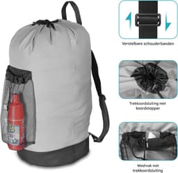 Elkuaie Waszak Rugtas Grijs - Durable 600D Oxford - Trekkoord Sluiting + Mesh Vak - 1 Stuk - Voor Studentenhuis & Reizen — thumbnail 4