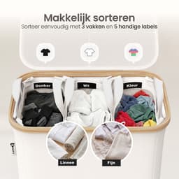 Wasmand 3 Vakken - Wassorteerder met Deksel - Wasbox op Wielen - 160L — thumbnail 5