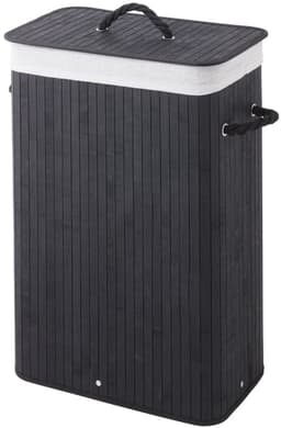 Sealskin Bamboo – Bamboe Wasmand met Deksel - Wasbare katoenen waszak - Handvatten - 56 Liter – afmetingen 60 x 40 x 23,5 cm - Zwart — thumbnail 1