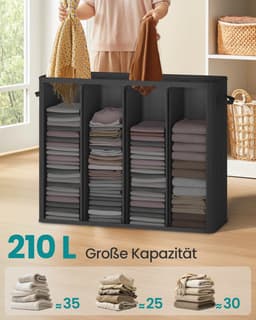 ELYSIVM Wasmand - Wasmand met 4 vakken - Wasmand met deksel - incl. 5 labels - Uitneembare wasbare binnenzak - 210 L - tot 20 kg - 84x33x75cm - Grijs — thumbnail 3