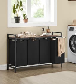 Amolass - Wasmand - Wassorteerder - 4 vakken - Wasmandmeubel - Met Bovenplank - 4x40L - 116 x 33 x 72 cm - Zwart - Modern — thumbnail 2