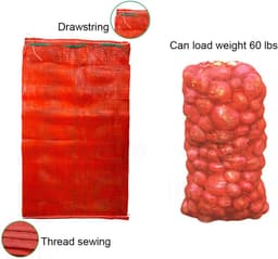 Opbergnetten Groente - Zakken Met Koord - Verse Producten Bewaren - Ademend Nylon Materiaal - 55x83cm Groot Formaat - Rood — thumbnail 3