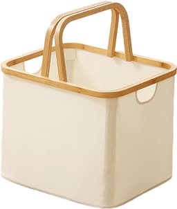 Vouwbare Wasmand met Handvat - Lichtgewicht Oxford Katoenen Opbergmand - Draagbare Wasmand voor Kleine Appartementen & Badkamers - Wasbox voor Zomerwas (Wit-M) — thumbnail 1