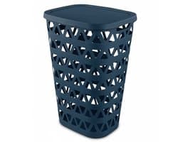 Curver Wasmand met deksel - ventilatiegaatjes - blauw - kunststof - 55 ltr - 42 x 34 x 60 cm